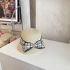 Sombrero de Cuenca Clásico de Cuadros con Lazo Estilo Japonés Sombrero de Paja Retro Artístico Estilo Hepburn Sombrero Casual de Verano para Mujer con Protección Solar