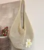 Bolsa de Mão Casual de Grande Capacidade de Verão, Bolsa de Ombro, Bolsa de Praia Tecida de Palha, Bolsa Transversal Tecida Vazada para Mulheres