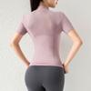 Top de Yoga de Media Cremallera de Manga Corta para Mujer Verano Ajustado de Secado Rápido Transpirable que Cubre el Vientre Camiseta Deportiva para Correr sin Almohadilla en el Pecho