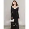 Vestido de Punto Retro Estilo Francés Delgado Adelgazante para Mujer, Adecuado para Combinar con un Abrigo en Primavera y Otoño, Vestido Base Largo