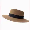 Chapéu de Palha Estilo Francês de Topo Plano para Verão Feminino, Chapéu de Sol de Palha Trançado de Aba Larga, Chapéu de Sol Grande para Circunferência da Cabeça para Férias na Praia