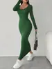 Comercio Exterior Transfronterizo Europeo y Americano Nueva Ropa para Mujer Sitio Independiente de Amazon Vestido Elegante Ajustado de Color Sólido Falda Larga en Stock