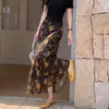 Falda larga floral retro estilo francés para mujer, verano, cintura alta, adelgazante, sexy, bodycon, color amarillo