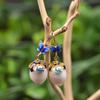 Aretes de Perla Natural Esmalte Mariposa Cloisonné Aretes Retro Elegantes Moda Hechos a Mano Nicho Joyería de Alta Gama