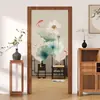 Cortina de Porta Estilo Chinês em Formato de Lótus com Acabamento de Luxo, Cortina Divisória para Quarto, Cortina de Pendurar para Uso Doméstico, Cortina de Tecido Divisória para Banheiro e Cozinha