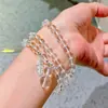 Pulseira de Prata 925 com Design Inspirado em Gelo Transparente Cristal Branco Natural Círculos Múltiplos