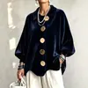 Camisa Veludo Retro Europeia e Americana Feminina 2026 Nova Solta Lapela Botão de Metal Estilo Preguiçoso Manga Longa Top Peça de Exterior Não