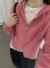 26 Otoño Nuevo Estilo Coreano 100% Lana Cremallera Doble Capucha con Cordón Cárdigan Versátil de Punto para Commute para Mujer
