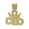 Cadena Cubana Hip-Hop Europea y Americana con Corona Incrustada de Diamantes Letra Ceo Cadena Dorada Grande, Joyería Popular Transfronteriza, Stock Listo de Fábrica