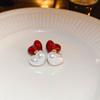 Pendientes de Amor Geométricos Rojos con Gota de Aceite de Aguja de Plata, Pendientes de Diseño de Nicho Nuevo para Combinar con Todo, Pendientes Retro Elegantes de Otoño e Invierno