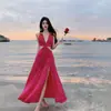 Nuevo Elegante y Chic Hermoso Vestido de Tirantes con Corte Ajustado, Tirantes Anchos, Diseño Espalda Descubierta y Estilo Puro Deseo para Vacaciones en la Costa