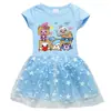 2023 Nuevo Vestido de Niña Estilo Coreano Manga Corta Verano Vestido de Princesa de Manga Corta de Malla de Estrella de Dibujos Animados para Niña