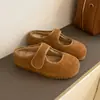 Sapatos Birkenstock Foscos Retrô para Mulheres com Tiras de Velcro, Mocassins Planos Fechados, Sapatos Quentes de Algodão com Forro de Lã