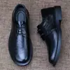 Sapatos casuais de couro masculinos, novos sapatos de couro de amarrar de cano baixo para outono, sapatos de trabalho respiráveis slip-on para homens