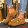 Zapatos Birkenstock para mujer retro transfronterizos todo incluido, punta redonda, acabado mate, cierre de hebilla, suela plana, tira en T, diseño calado, suela suave, estilo casual