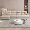 Sofá Recto Minimalista de Lujo Estilo Italiano, Sofá de Cuero con Chaise Longue Grande de Esquina para Sala de Estar Moderna y Sencilla