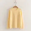 26052 Suéter jacquard simples estilo faculdade japonês com trevo de quatro folhas para mulheres, malha de puxar para outono e inverno