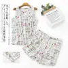 [Dropshipping/Atacado] Conjunto de Pijama Feminino de Verão com Regata Algodão Tricotado Desenho Animado Conjunto de Roupas de Casa Pijama Feminino Tamanho Grande