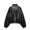 Ropa de Mujer Transfronteriza 2026 Moda Europea y Americana Holgada Botones Cuello Alto Cuero Sintético Recubierto Chaqueta de Cuero Ropa de Abrigo Mujer E490817