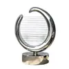 Escultura circular personalizada de acero inoxidable para plazas exteriores, calles comerciales y espacios de empresas, escultura de fuente de agua en forma de anillo de luna con acabado espejo