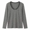 Camiseta sencilla de doble capa con cuello en U hecha de Lyocell Tencel y lana, nueva camiseta básica casual de otoño para mujer, corte ajustado