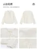Camisa blanca bordada de manga larga estilo francés para mujer, nueva moda de otoño, talla grande, favorecedora y estilizante, con detalle de lazo