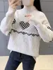 Nuevo Suéter de Punto de Manga Larga Versátil con Bloques de Color de Corte Holgado para Primavera y Otoño, Suéter de Cuello Alto a Media Altura Estilo Coreano para Mujer