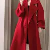 Novo Estilo Outono e Primavera 2026 Casaco de Lã Petite Vermelho Casaco de Caxemira Dupla Face para Noiva Estilo Médio Feminino