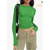 Roupas Femininas Europeias e Americanas Primavera Novo Estilo Camiseta Cor Sólida Gola Redonda Camada Base Slim Fit Manga Longa Top para Mulheres