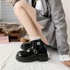 Sapatos Mary Jane de Couro Verniz com Solado Grosso e Salto Grosso Feminino 2024 Inverno Novo Estilo Acadêmico Retrô Mocassins Versáteis Femininos