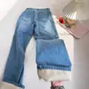 Jeans Gruesos Rectos Holgados Forrados de Polar Azul Claro para Mujer, Nuevos de Otoño e Invierno de Cintura Alta Adelgazantes con Caída Versátiles de Pierna Ancha