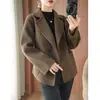 Novo casaco de lã moderno europeu e americano para outono e inverno, gola de terno curta, jaqueta de lã feminina elegante e estilosa