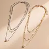 Collar colgante de perlas multicapa transfronterizo europeo y americano, cadena para la clavícula estilo ins coreano, collar de diseño de nicho para mujer