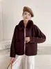 Nuevo Estilo Otoño/Invierno 2026 Cárdigan de Punto Doble Cara de Lana con Bolsillos y Cuello de Piel Suelto Versátil Elegante Abrigo Suéter para Mujer