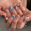 Uñas Portátiles Estilo Popular Transfronterizo Europeo y Americano Cuadradas Cortas Minimalistas Textura Geométrica Negra y Azul Puntas de Uñas Postizas Deseo Puro Chica Caliente