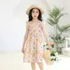Vestido de Algodón y Seda para Niñas, Vestido Floral para Niños Pequeños y Estudiantes, Vestido de Verano de Seda Hielo con Mangas Volantes, Vestido de Princesa para Niños