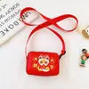 Bolsa Quadrada Vermelha de Ano Novo para Crianças Desenho Animado Festivo Bolsa de Presente de Feriado Mini Porta-Moedas Bolsa Transversal para Meninos e Meninas