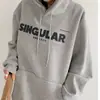 Moletom Cinza com Capuz Forrado de Lã para Outono e Inverno Feminino, Novo Estilo 2025, Jaqueta Preta Solta Tendência Estilo Preguiçoso Espesso