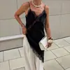 Nuevo Vestido de Encaje con Abertura de Seda Sintética de Primavera y Verano de Amazon con un Diseño Elegante y Correas Satinadas Elegantes