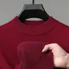 Atacado do fabricante suéter masculino de peça única em fleece com gola alta parcial, novo suéter de tricô base quente espesso de inverno