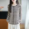 Cardigan de Punto Fino con Cuello Redondo de Manga Larga para Mujer, Bloque de Color Rayas, Holgado, Versátil, Nuevo Otoño/Invierno 2026