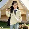 Moletom préppy moderno com gola polo, estilo duas peças falsas, para meninas, novo top casual versátil de manga longa, estilo coreano, para primavera e outono