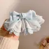 Pinza para el pelo plisada de moda y dulce con encaje, Pasador de lazo lindo azul y blanco, Accesorio para el cabello de alta gama para mujer, Pinza para el pelo de encaje