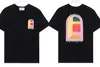 Camiseta Unissex de Manga Curta Verão Casa Masculina Transfronteiriça Casablanca Azul Quadrado Gradiente Estampa de Logo com Letras