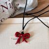 Collar de Amor Lazo Rojo Ancora para Mujer, de Alta Gama, Largo, Cuerda Negra, Accesorios para el Cuello, Diseño de Nicho, Cadena de Lana