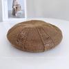 Boina de Verano Transpirable Hueca Rayada para Niños Sombrero de Pintor de Verano con Protección Solar Sombrero Tejido para Viajero de Color Sólido Sombrero con Visera