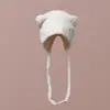 Nuevo Hilo de Bucle Tejido de Otoño e Invierno Orejas de Dibujos Animados Color Sólido Moda Femenina Felpa Cálida para Exteriores Gorro Pullover Moderno