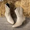 Botas de vaquero estilo western para mujer, 2026, con detalles bordados, tacones gruesos, altura hasta la pantorrilla, nuevo diseño retro, adecuadas para comercio transfronterizo, disponibles en tallas grandes y en stock