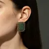 Pendientes cuadrados de piedra verde oscuro estilo Hong Kong vintage, pendientes vintage con diamantes de colores desgastados, pendientes vintage para mujer de lujo ligero y alta gama