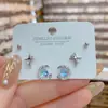 Brincos de Prata S925 com Agulha Simples Moda Combinação Pérola Estrela e Lua Conjunto de Três Peças Versátil Nicho Brincos com Senso de Design